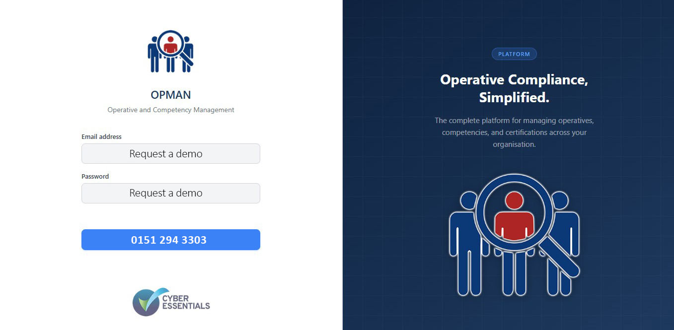 OPMAN platform login screen